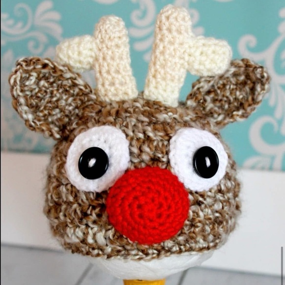 Crochet Rudolph the Red Nose Reindeer Hat - Picture 1 of 2